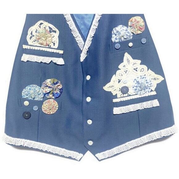 Gino Cappeli Designer Collection Vest Women's Large Blue Embellished - Picture 6 of 11